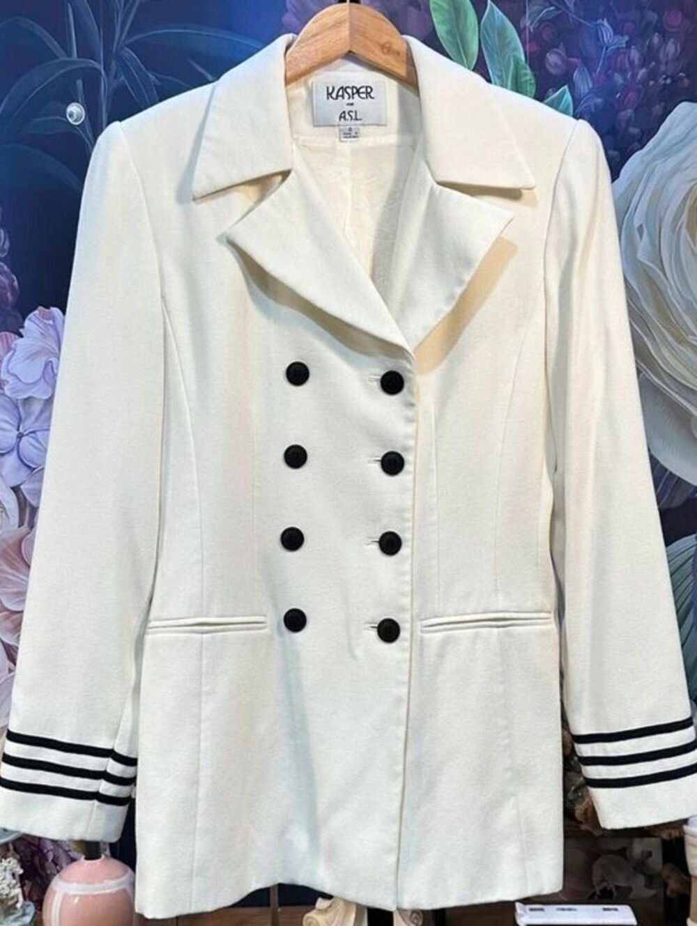 Kasper for A.S.L. 4 Double Breasted Blazer Nautical Preppy Office Siren